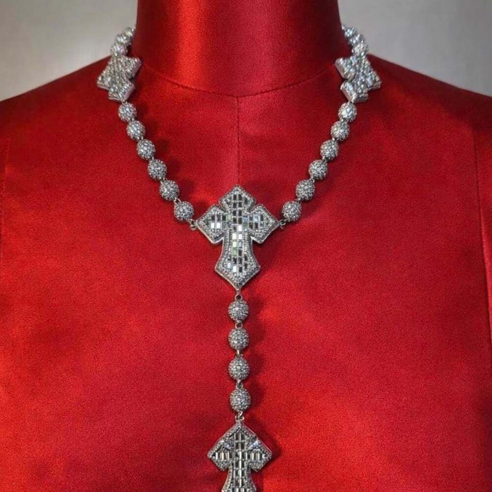 Silver Cross Rosary Necklace 18 Inch 5519